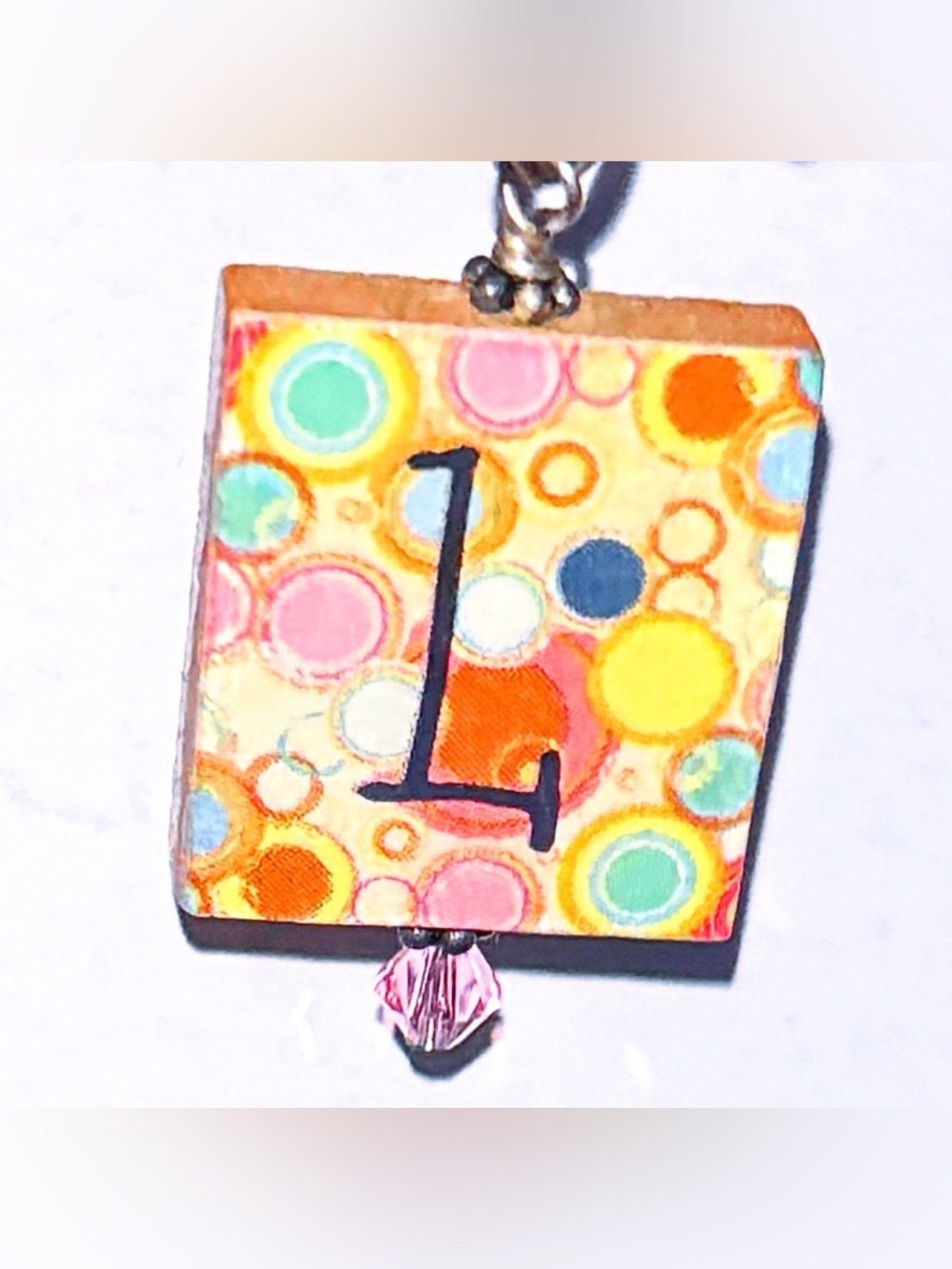 Initial 'L' Pendant Charm Whimsical Unique Hand painted Jewelry
